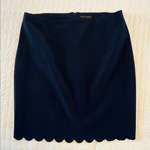 Navy Blue Scalloped Hem Pencil Skirt